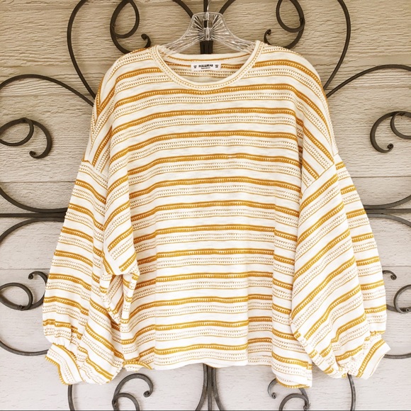 Pull Bear Striped Sweater Wht Gold Sz4 